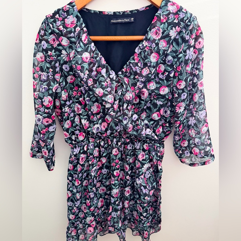 Abercrombie & Fitch Floral Mini Dress Pink Blue V-Neck MP